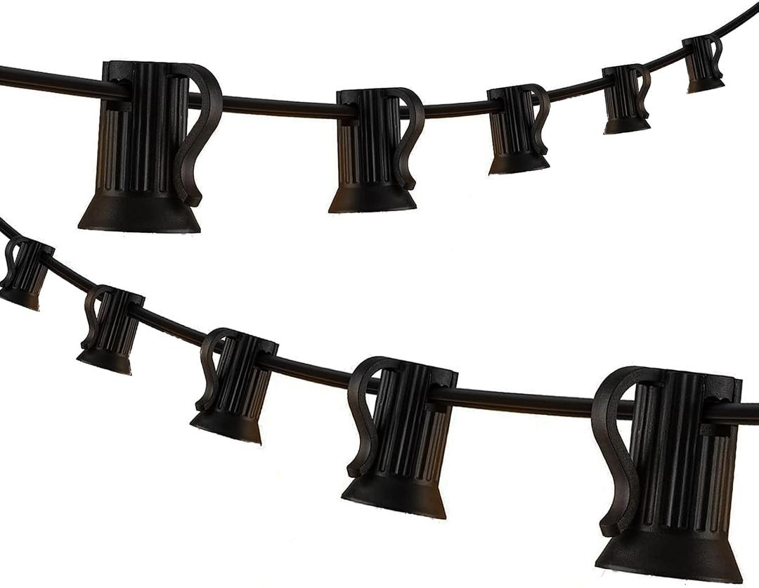 50FT C9 Light String Christmas Stringer, E17 Light Sockets 12" Spacing, C9 Stringer Set Black Outdoor String Light Strand for Wedding Patio Event Lighting Decor, Black Wire
