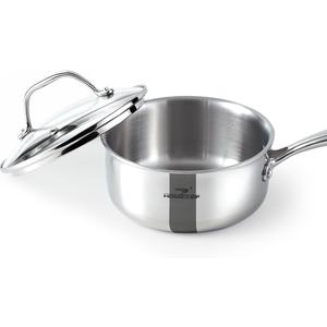 HOMICHEF Mirror Polished NICKEL FREE Stainless Steel 1.5 Quart / 6.5 Inch Sauce Pan with Glass Lid (No Toxic Non Stick Coating, Whole Clad 3 Ply) Soup Pot Small Cooking Pot