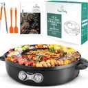 Food Party DUO Electric Smokeless Grill and Hot Pot, With Separable Cooking Plate, Deluxe Combo of 1 Recipe Book, 1 Tong, 1 Oil Brush, 1 Pack of Parchment Paper, for Hotpot KBBQ, Barbecue & Grill