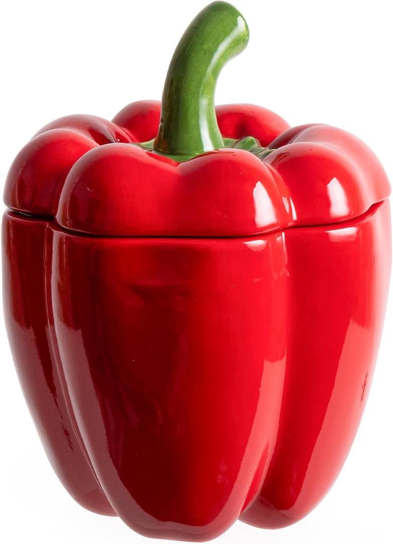 Bell Pepper Food Storage Jar, Red Ceramic Cookie Jar with Lid, Unique Decorative Candy Container Jar, Kitchen Canister Decorations for Home Kitchen Special Housewarming Gift