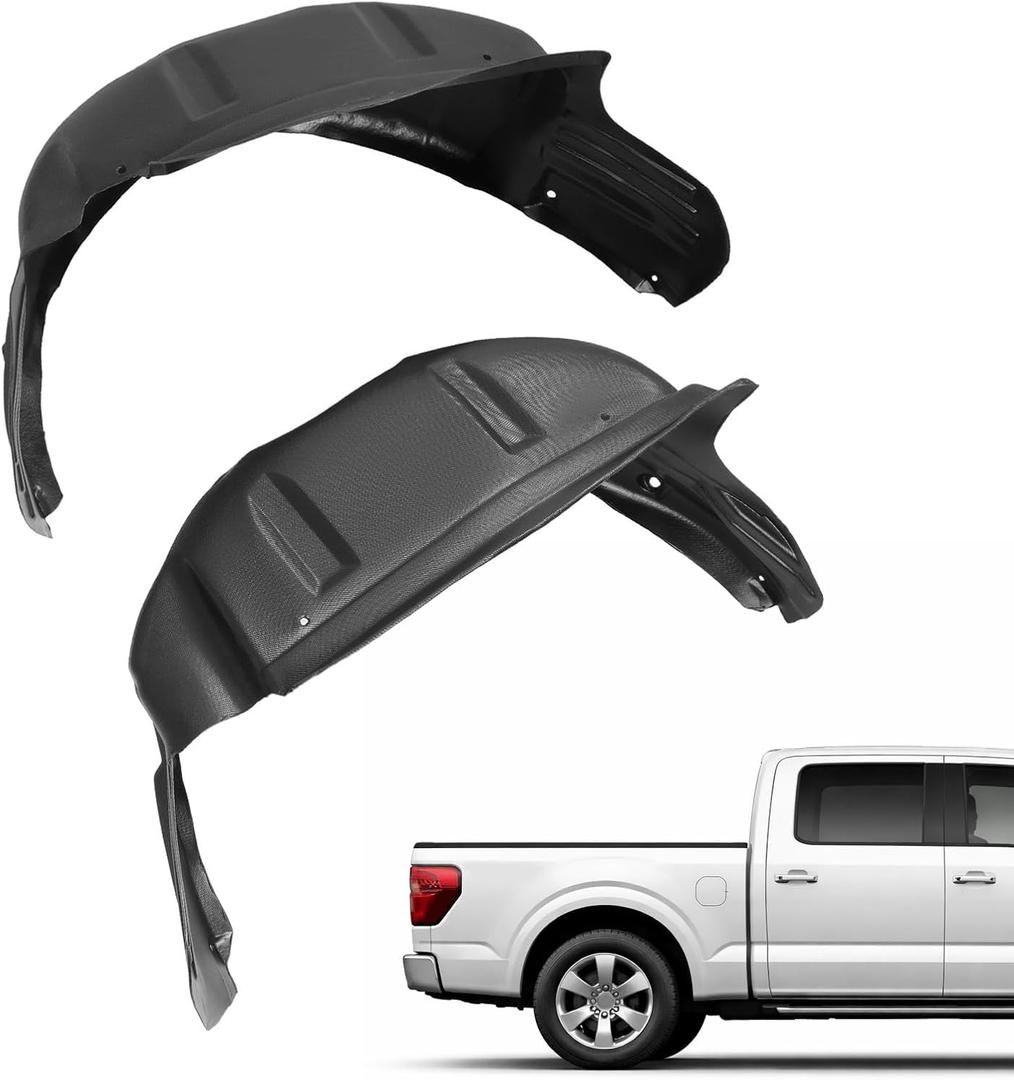 ALMULOO Rear Wheel Liner Guard Compatible with 2021-2025 Ford F150 Except Raptor, Either 2WD or 4WD Plastic(PE) Black Replacement RL3Z-9927886-B Rear Wheel Well House Liner 2PCS