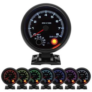 MH 3.75" 95mm Tachometer 0-8000 Large RPM Gauge 7 Color Car AUTO Tacho Shift Light with Dashboard Pod (Black)