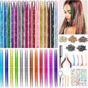 Hair Tinsel Kit, 16 Colors, 3200 Strands Tinsel & 12 Colors Hair Feathers - Heat Resistant Shiny, Perfect for Cosplay or Party