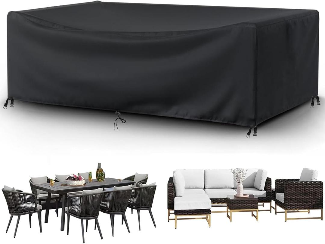 Patio Furniture Covers Outdoor Table Cover Waterproof Rectangular 420D Garden Dining Table Cover Wind Dust Proof Anti-UV Patio Sectional Couch Cover Table and Chair Set Covers 74"Lx47"Wx28"H Black