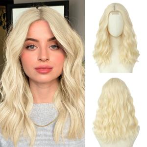 613 Blonde Wig 18 Inch Medium Length Wigs for Women Middle Part Synthetic Hair Wavy Wig with Upgraded Strands,Natural Hair Wigs for Daily Party/Halloween Use 18Inch,613 Blonde