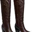 CELLENZ Women High Cowboy Boots: 3.5 Inch Chunky Heels Cowgirl Boot, Pointed Toe Trendy Knee High Boots, Wide Calf Comfortable Embroidered Western Tall Boots Size 9.5