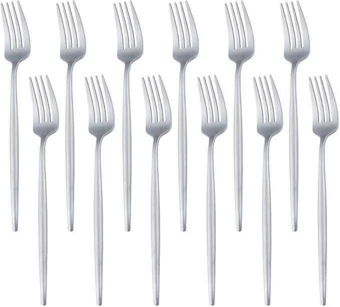BUY&USE 12 PCS Modern Stainless Steel Dinnerware Flatware Set, Reusable Popular Dinner Fork, Widely Use on Home, Restaurant, Party, 8.6 Inch, Silver