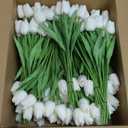 Yunlly 200 Pcs White Artificial Tulips Bulk PU Faux Tulips with Stem Bouquet Centerpieces Real Touch Fake Flower for Wedding Arrangement Bouquets Party Decorations(White)