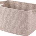 OIAHOMY Cotton Rope Woven Storage Baskets for Shelves, Rectangle Storage Bins with Handles, Towel Basket - 13"9.85"8.7", Brown