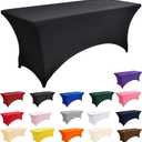 10-Pack 6ft Black Spandex Table Covers for Rectangle Standard Folding Tables - Wrinkle Resistant Stretch Tablecloths - Ultimate Fitted Table Protector for Parties, Banquet, Wedding
