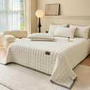Quilt Set King Size: Ultra-Soft Microfiber Bedspread Milk Velvet Reversible Quilt Bedding Set Lightweight Easy Care Coverlet with 1 Quilt and 2 Pillow Shams All Season Full Bed Cover Sets (Beige)