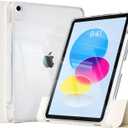 KENKE Hybrid Case for iPad Air 11 Inch M3 2025/M2 2024, iPad Air 5th/4th Generation 2022/2020 10.9 Inch with Pencil Holder, 2 in 1 Detachable Sliding Cover with Hard PC Clear Back Shell, Cream White