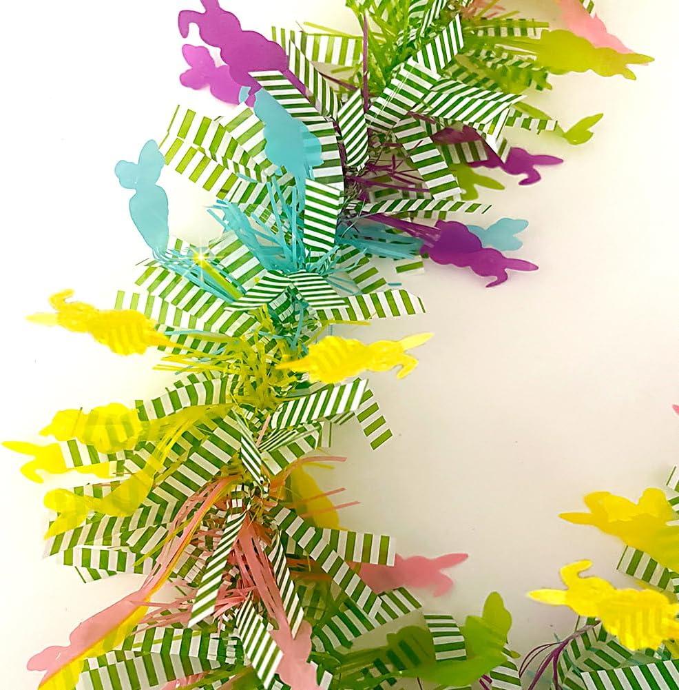 33Ft Easter Garland Thick Colorful Tinsel Twist Garland for Tree with Gorgeous Bunny Carrot Designs Spring Pastel Hanging Ornaments for Home Indoor Outdoor Parade Floats Desk Decorations Supplies