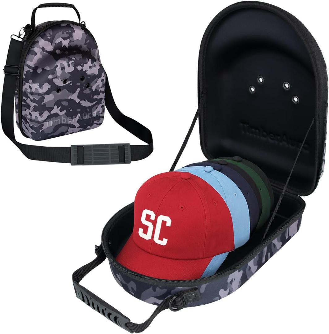 Camo Hat Case for Baseball Caps, Crush-Proof Hard Shell Travel Hat Storage Organizer for 6-7 Caps, Breathable Cap Carrier with Airflow Eyelets for Closet & Travel, Water-Resistant 1680D Oxford