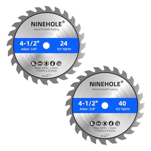 Ninehole 2Pack 4 1/2 Inch Circular Saw Blade 24T&40T with 3/8-Inch Arbor, TCT Carbide Tipped Teeth for Cutting Wood Plastic Composite Materials