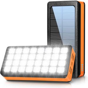 Solar Power bank 30000mAh, Portable Solar Charger with 4 Outputs Solar Phone Charger USB C Solar Powered Charger 32 LED Flashlights Samsung Suitable for Camping Outdoor Traveling (Orange)
