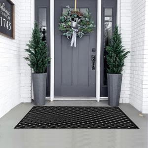 Black Front Porch Rug 23.6"x51.2" Boho Outdoor Rug Door Mat Cotton Hand Woven Rug for Front Porch Decor Reversible Washable Welcome Layered Doormat for Farmhouse Entryway Kitchen Patio