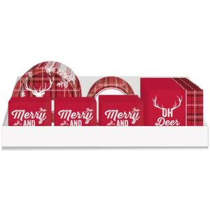 Red Plaid Deer Christmas Tableware Kit (Pack of 80) - Durable & Vibrant Party Supplies - Perfect for Festive Parties, Family Gatherings & More