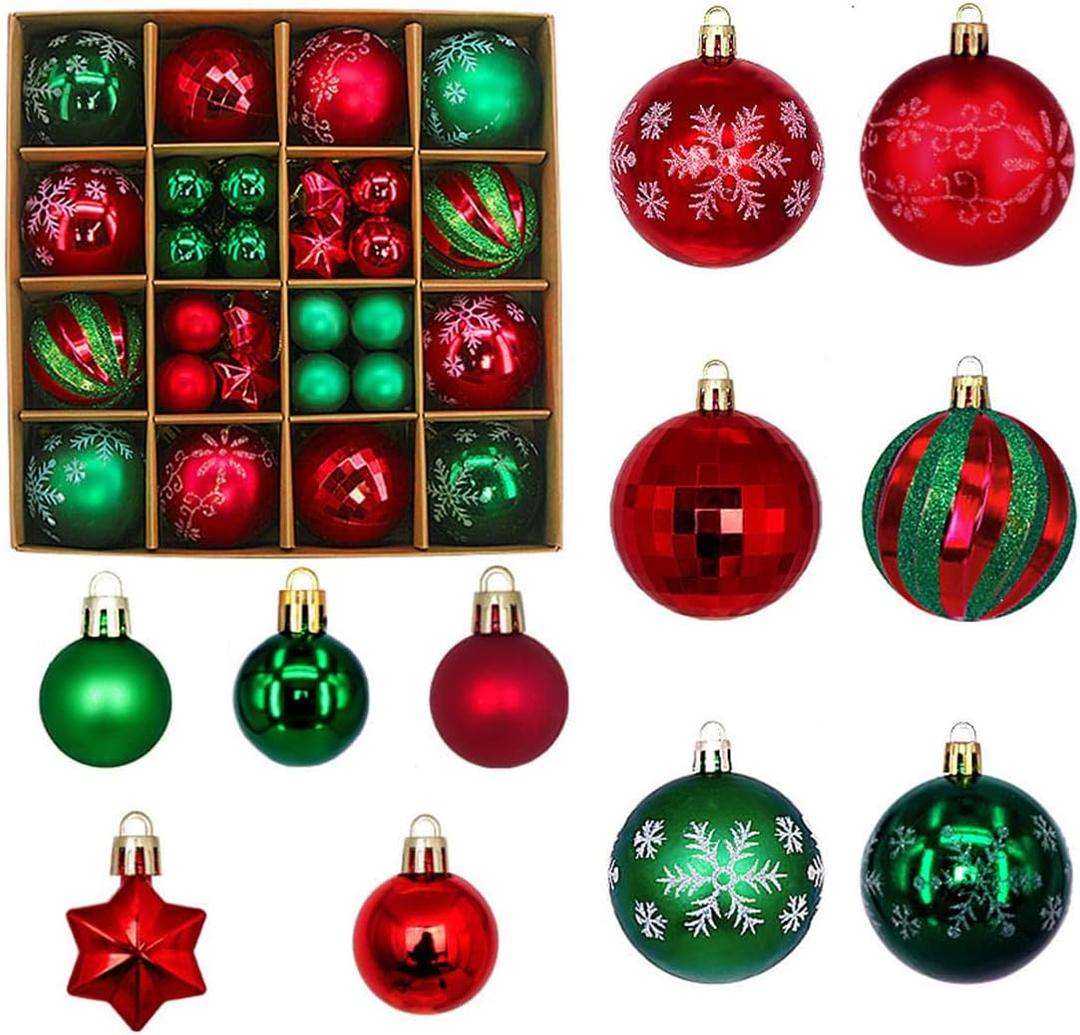 Christmas Tree Decorations Ornament Set for Fall Halloween Decor, 60ct 30ct Shatterproof Christmas Ball Ornaments Bulk, 44Pcs Hanging Decor for Xmas Holiday Party (Green/Red)