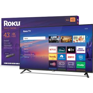 Roku Smart TV 2026 43-Inch Select Series, 4K HDR TV Roku TV with Voice Remote Flat Screen LED Television with Wi-Fi for Streaming Live Local News, Sports, & Movies Bluetooth Headphone Mode