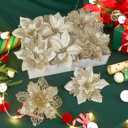 Alupssuc 24 PCS 3 Styles 6'' Poinsettia Christmas Flowers Artificial, Glitter Artificial Flower, Christmas Decorations for Xmas Tree Party Wreath Fireplace, New Year Ornaments, Champagne Gold