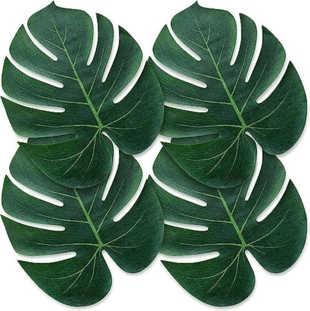 ATFL Artificial Palm Leaves Decor,25 Pcs Big Leaf Placemat, Green Palm Leaves Party Decorations,Tropical Table Decor, Hawaiian Leaves Decor,Safari Leaves Decoration