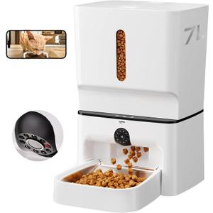 Automatic Cat Feeder with Camera, 7L Timed Dog Feeders, Adjustable Camera, 1080P HD Night Vision, Automatic Dog Feeder, 5G WiFi Cat Food Dispenser with 2-Way Audio, Low Food & Motion Alerts
