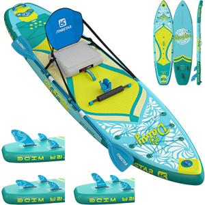 Daisy 11'6  35 Extra Wide Paddle Board with Seat, One-Stop Premium SUP Board Accessories, Tailored 5 Fins, Stable Stand Up Paddle Boards for Youth of All Skill Levels (Blue & Green)