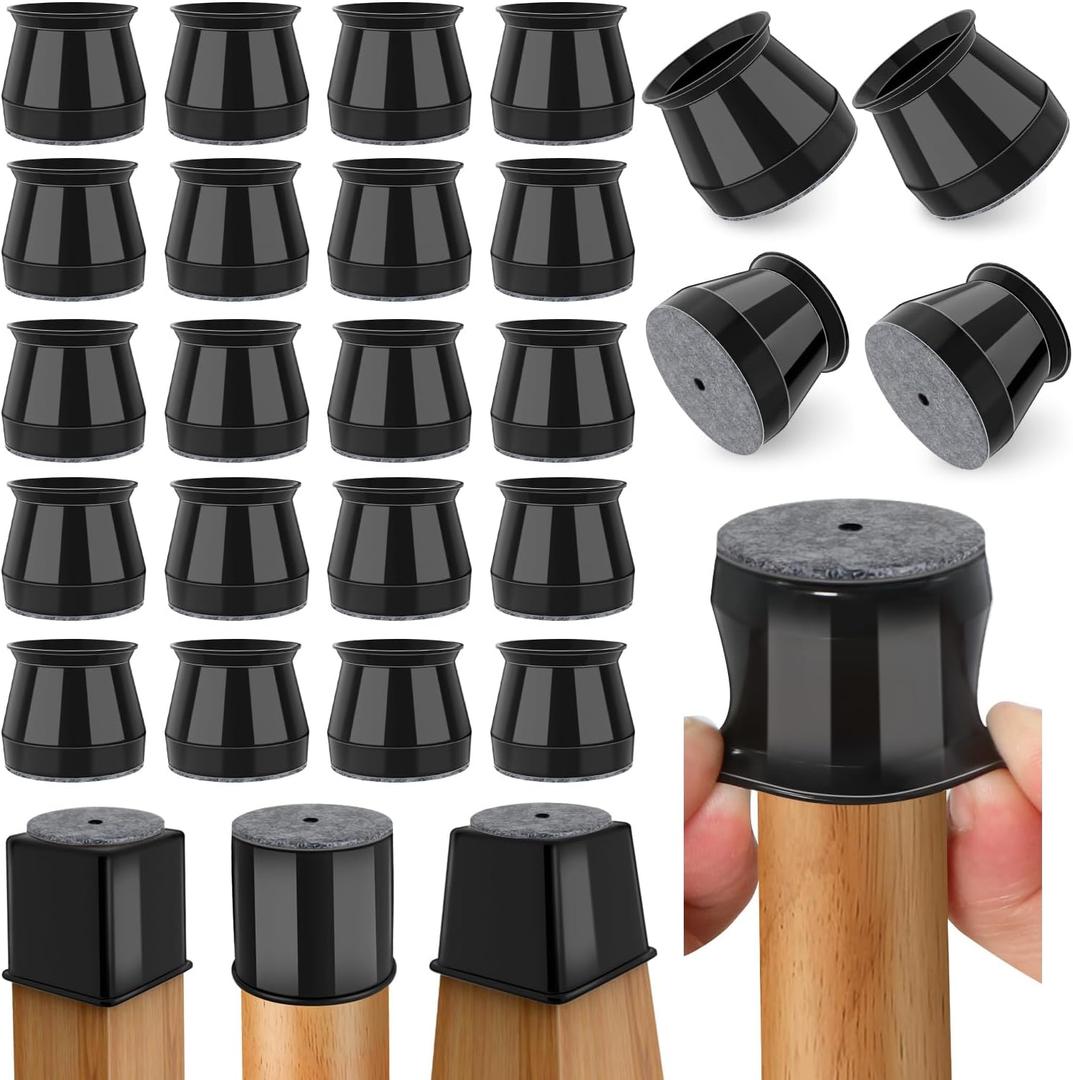 24 Pcs Chair Leg Floor Protectors Round, Silicone Felt Furniture Leg Pads Caps Covers for Hardwood Floors (Fit 15/16" to 1-5/16"), Round M, Black
