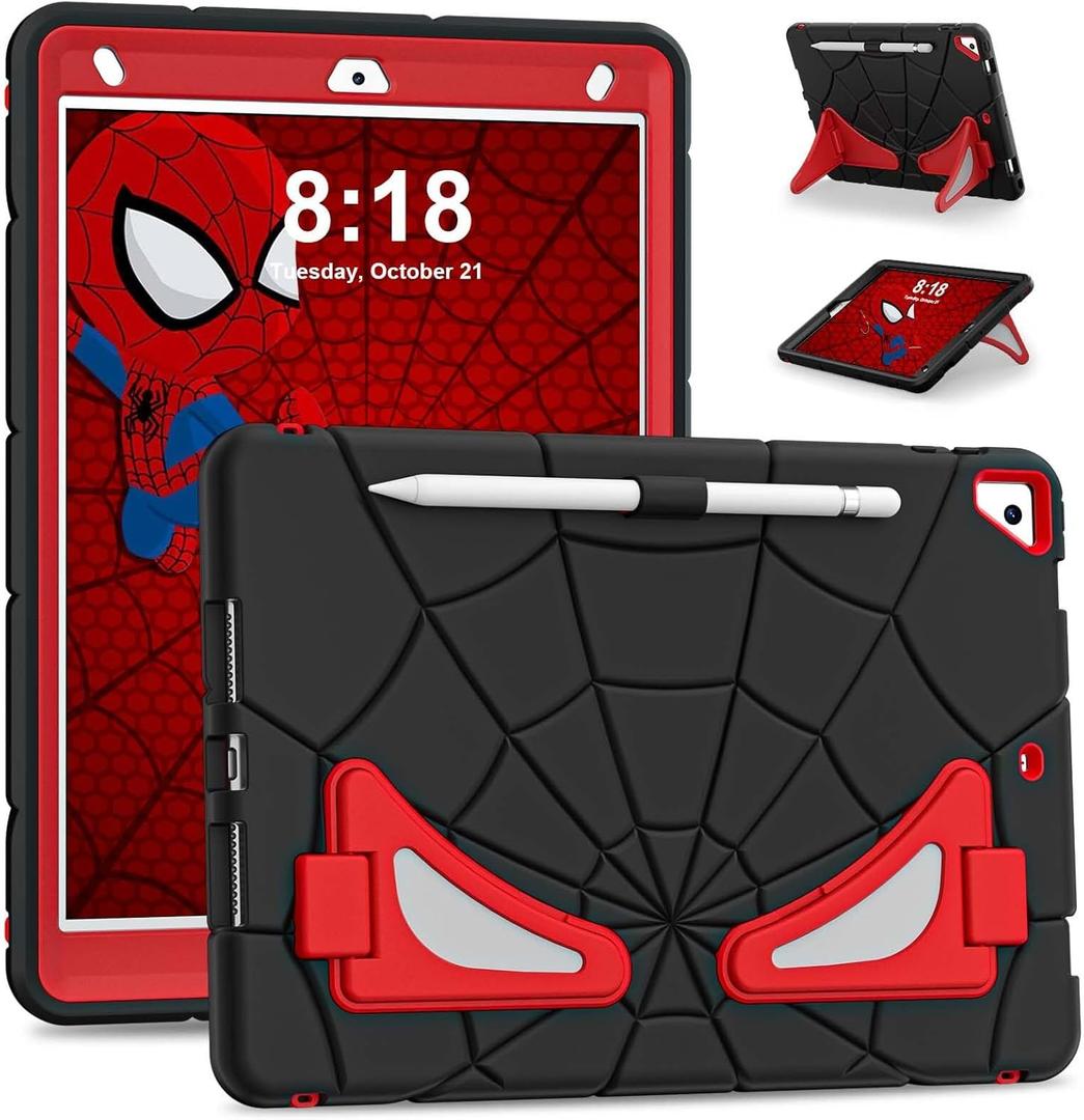 Compatible with Apple iPad 10.2 7th 8th 9th(2019/2020/2021) Tablet CaseLightweight Shockproof Rugged Protective Cover with Kickstand for Kids Children Boys Babies Black Red