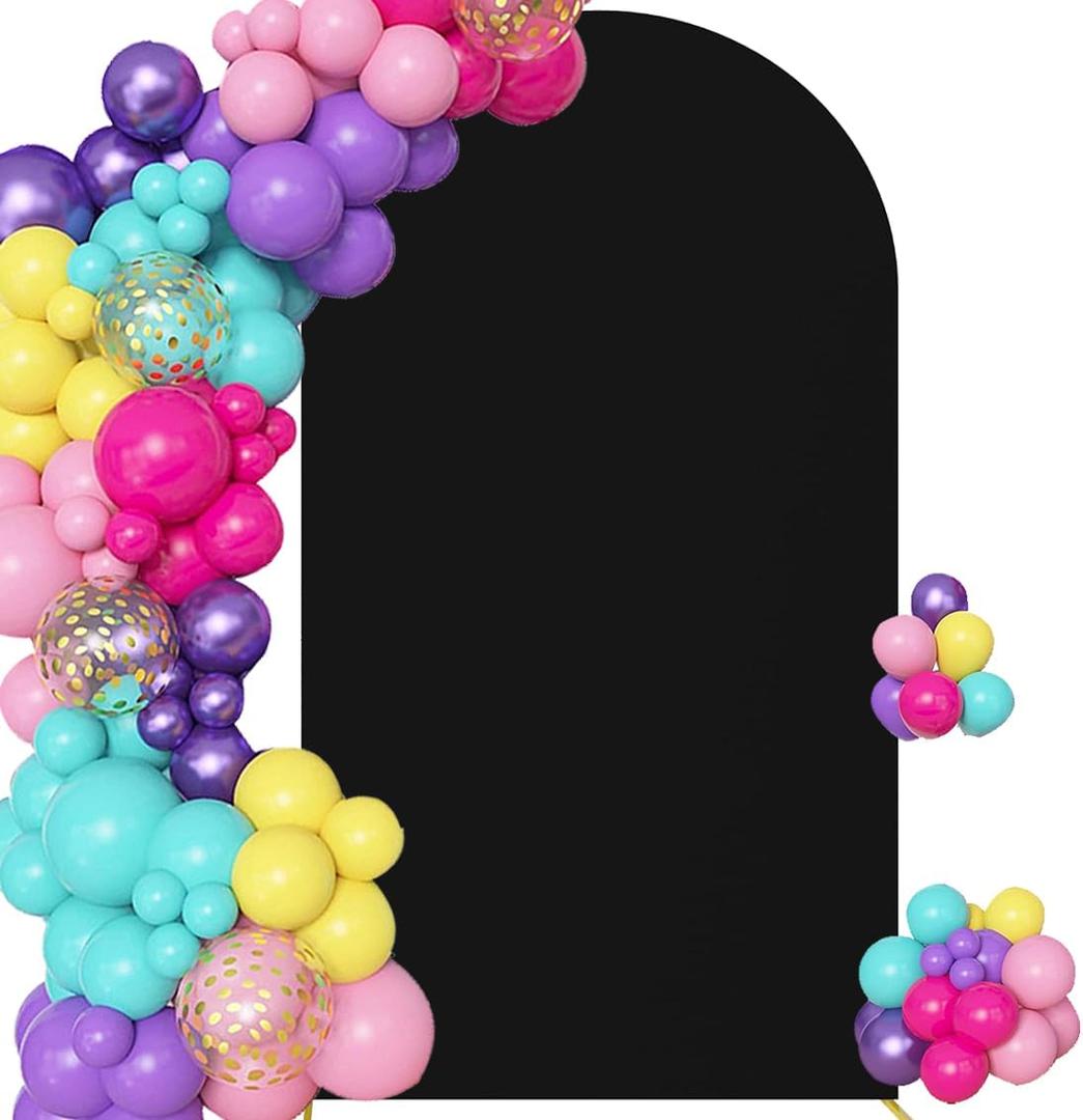 7.2FT Arch Backdrop Cover Spandex Fitted Wedding Arch Covers,Round Top Double-Sided Chiara Arch Covers for Party Wedding Birthday Ceremony Event Banquet Decoration(Black)