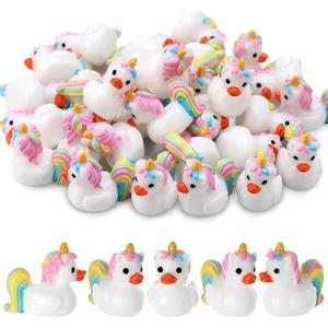 50 Pcs Unicorn Ducks Toy Figures, Mini Unicorn Resin Ducks Bulk, Tiny Unicorns Figurine Dress up Duck Toy for Party Favors (Unicorns)