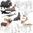 16PCS Mini Arctic Animals Figurines Toys, Winter Polar Animals Toys for Kids Include Polar Bear, Caribou, Orca, Wolf Figurines Cake Toppers Birthday Gifts for Preschool Kids