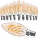 E12 Candelabra Bulb 40 watt Equivalent, E12 LED Bulb Dimmable Chandelier Light Bulbs, 2200K Amber Warm, B10 Candle Light Bulb, 90+CRI, 400LM, Amber Glass Finish, 12 Pack