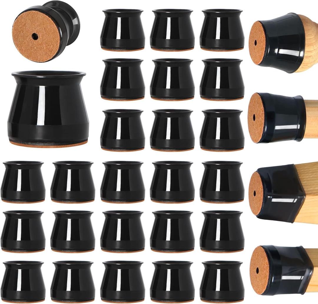 24 pcs Black Chair Leg Floor Protectors, Furniture Felt Pads Silicone Covers caps for Chairs,Chair Leg Protectors for Hardwood Floors (Large fit:1.3''-2'')