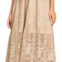 Women's Casual Off Shoulder Lace Maxi Dress Boho White Bridesmaid Wedding Evening Party Dresses (Beige, XXL)