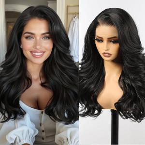 HAIRCUBE 13x6 HD Synthetic Lace Front Wig, 24 Inch Black Long Curly Layered Wigs, Natural Density Hairline Glueless Wigs for Women Daily Use