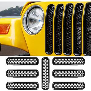 RT-TCZ Black Honeycomb Mesh Front Grill Inserts Kit for 1997-2006 Jeep Wrangler TJ & Unlimited - (7PCS)