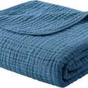 Yoofoss Muslin Blanket 100% Organic Cotton Throw Large 50" x 60" for Bed Couch Summer Gauze Blanket for Adults Lightweight and Breathable Dark Blue