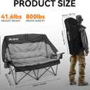 Huskfirm High Back Double Camping Chair 2 Person Camping Chair Low Seat Loveseat Camping Chair Fully Padded Oversized Camping Couch for Adults - Supports 650 LBS with Cup Holders Carry Bag - Black