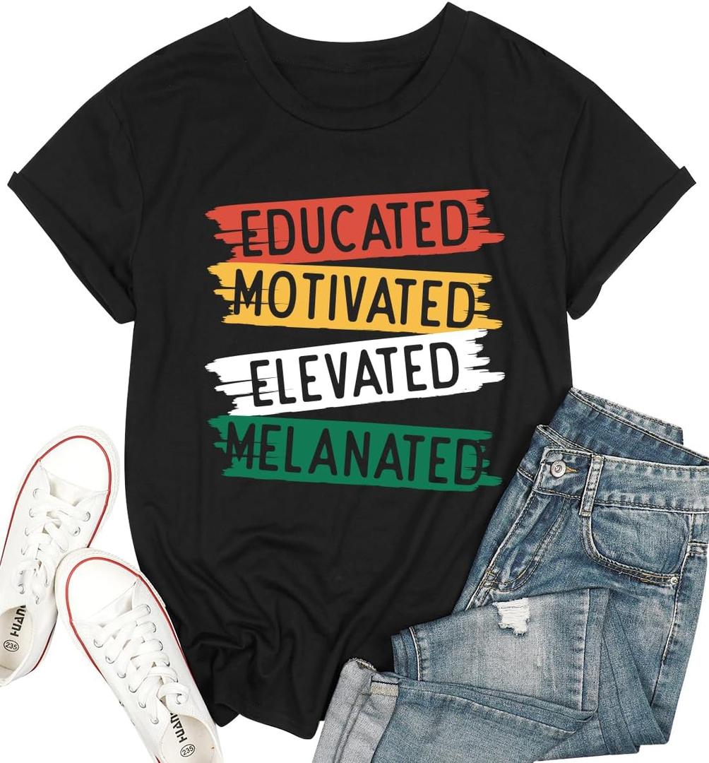Black History Month Shirt Juneteenth Shirts Women African American Pride Celebration Blouse Graphic Tee Tops (Black, S)