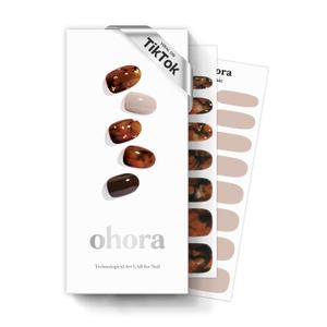 ohora Semi Cured Gel Nail Strips (N Brown Sugar) - Brown, Marble, Works with Any UV/LED Lamps, Salon-Quality, Long Lasting, Easy to Apply & Remove - Includes 2 Prep Pads, Nail File & Wooden Stick