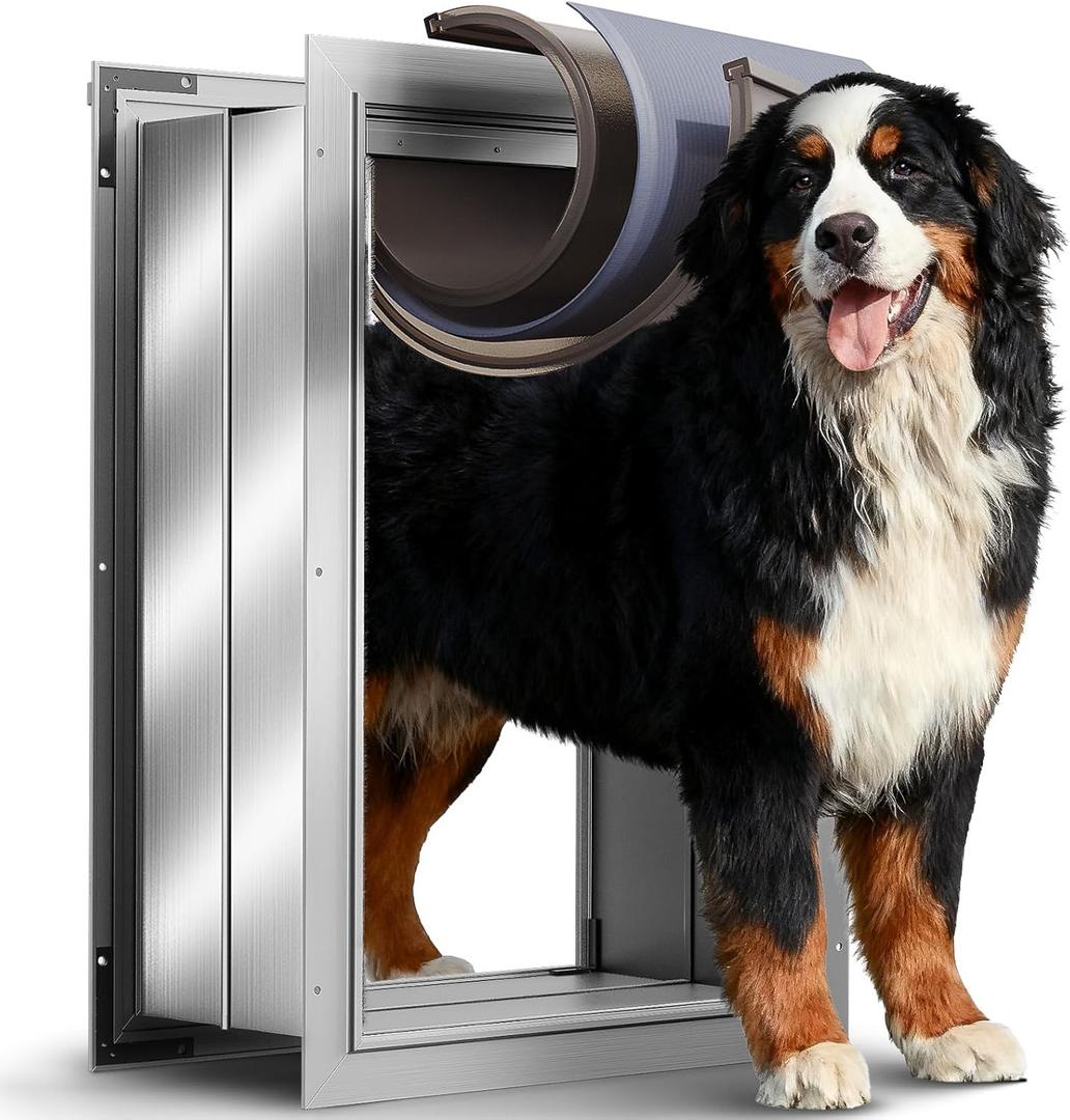 3-Flaps XL Dog Door for Wall, Rust Proof Aluminum Alloy Extra Large Doggy Door, Heavy Duty Pet Door with Dual Lock, Extreme Weather XLarge Dog Doors for Interior Exterior Wall, Pets Up to 220LB