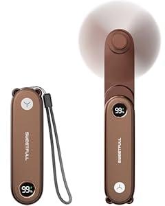 SWEETFULL Portable Handheld Mini Fan with LED Display, 3-in-1 Personal Foldable USB Rechargeable Hand Held Fan & Flashlight for Travel, Lash Eyelash, Cute Small Pocket for Women, Girls (Pink)