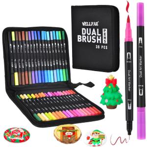 Coloring Markers for Adults/Teens/Kids, Dual Tip (Brush/Fine Point) Art Marker No Bleed/Non Bleeding, Gel Acrylic Paint Pen Set for Coloring Books,Sketching,Drawing,Rock Painting,Journaling. 36 Colors