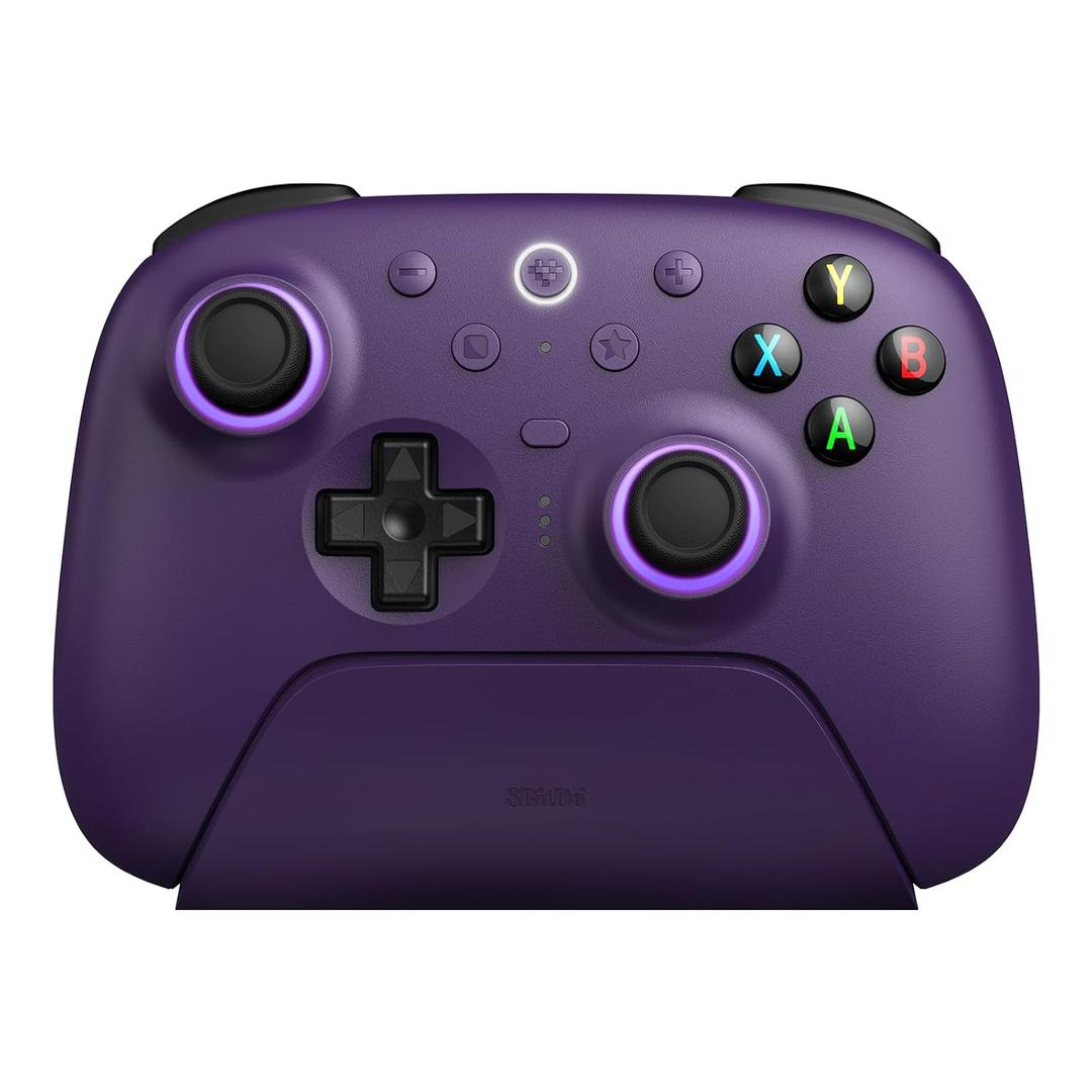 8Bitdo Ultimate 2 Wireless Gaming Controller with TMR Joysticks, Switchable Hall Effect/Tactile Triggers, 8Speed Wireless Tech, Charging Dock, RGB Fire Ring for PC & Android  Purper