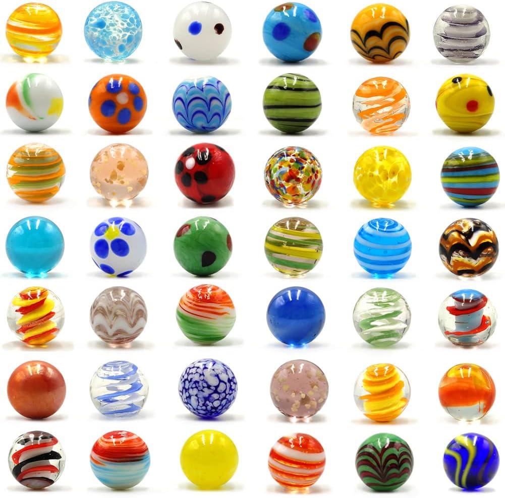 42 Pcs Marbles for Kids Enthusiasts 0.63 inch Small Handmade Glass Decoration Bulk Set for Marble Games Toy Cool Colored Unique Marbles