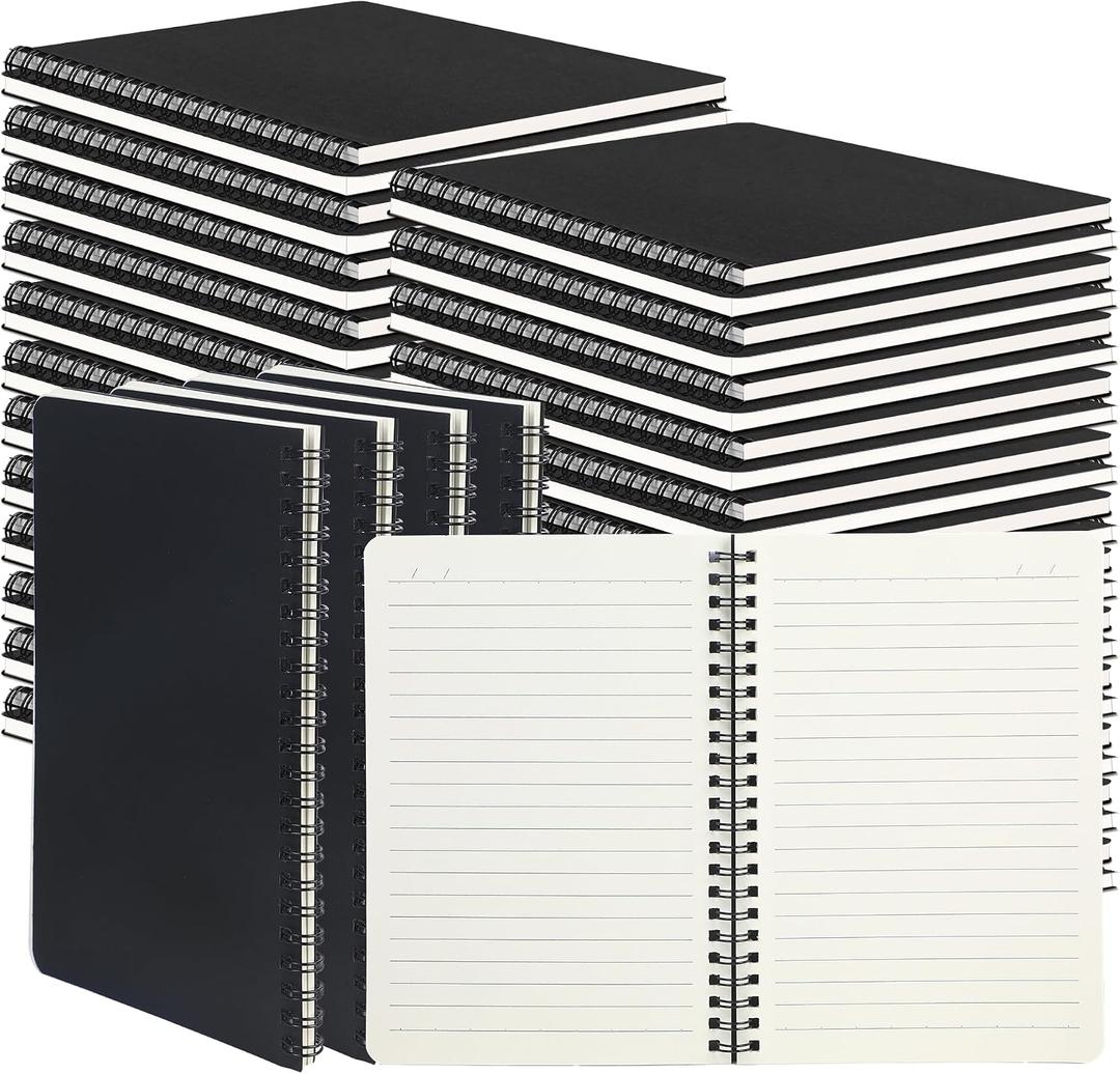 miikoul 60 Packs A5 Spiral Notebooks, Black Ruled Notebooks Bulk, 8.0"5.6", 60 Sheets/120 Pages, Hardcover Lined Journal Notepad Travel Notebooks for Office and Back to School Supplies