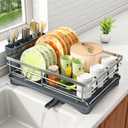 Dish Drying Rack - Stainless Steel Dish Rack for Kitchen Counter, Large-Capacity Dish Drainer with Cutlery Holder, Kitchen Organizer for Dishes, Spoons and Forks, Silver