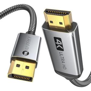 Warrky 4K DisplayPort to HDMI Cable 3.3FT[Metal Case, Nylon Cable] One-Way Transmission DP 1.2 Computer to HDMI 1.4 Screen Compatible for Dell, HP, Samsung, PC, Laptop, Projector, TV – Passive